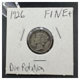 1926 Mercury Silver Dime ï¿½ Rotated Die Error