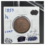 1853 Half Cent Higher Grade