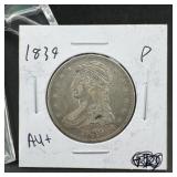 1839 Capped Bust Silver Half Dollar 90% Silver