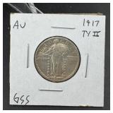 1917 Type 1 Standing Liberty Silver Quarter 90% Si