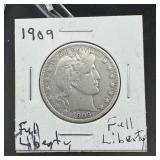 1909 Barber Silver Half Dollar Full Liberty 90% Si