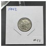 Mercury NGC Brilliant Unc 1942 Silver Dime w/Origi