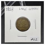 1858 Flying Eagle 1c coin - large letters