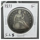1871 Seated Liberty Silver Dollar F
