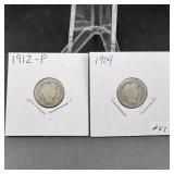 1904 & 1912  Barber Dimes