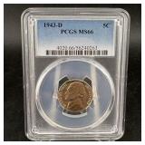 1943d Jefferson War Nickel Silver Pcgs Ms 66