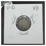 1911-D Barber Silver Dime