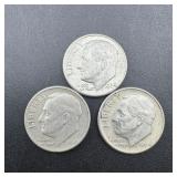 (3) 1964-D Roosevelt Silver Dimes