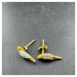 Sterling Silver Parakeet Earrings; Marked 925; 1 G