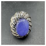 Sterling Silver Purple Jade Ring; Size 6; Marked 9