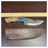 MHS Cutlery Damascus Steel Knife with Sheath, full