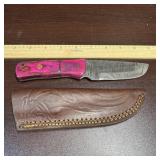 MHS Cutlery Damascus Steel Knife with Sheath, full