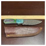 MHS Cutlery Damascus Steel Knife with Sheath, full