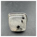 Clear & Black Stone Ring; Size 7 3/4