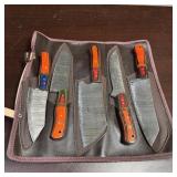 New 5-piece Damascus steel knife set with roll-up
