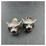 Sterling Silver Wolf Earrings; Marked 925; 5.3 Gra