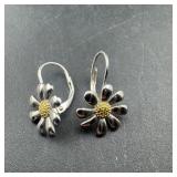 Sterling Silver Daisy Earrings; Marked 925; 2.6 Gr