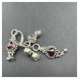 Sterling Silver Multistone Dangle Earrings; Marked