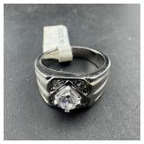 Silver Tone Cz Ring; Size 12 3/4