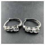 Sterling Silver Cz Earrings; Marked 925; 3.7 Grams