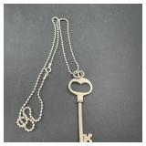 Sterling Silver Skeleton Key Necklace; Marked 925;