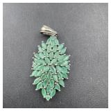 Sterling Silver Emerald Pendant; Marked 925 India;