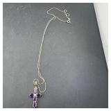 Sterling Silver Purple Amethyst Cross Necklace; Ma