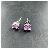 Sterling Silver Pink Earrings; Marked 925; 1.6 Gra