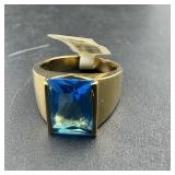 Blue Stone Gold Tone Ring; Size 13 1/2