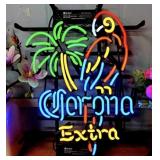 Corona Light Beer Real Glass Neon Lighted Sign, Wo