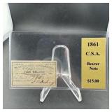 1861 Confederate $4 Bond Note