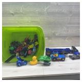 Plastic Toy Vehicle & Bin Lot