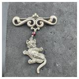 Sterling Silver Cat Pin Brooch Sterling 10.5 Grams