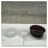 Glassware & Brown Covered Dish Lot