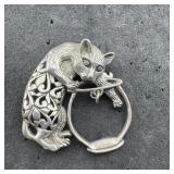 Sterling Silver Cat In Fish Bowl Pin Brooch 925 7.