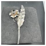Sterling Silver Flower & Leaf Pin Brooch 925 Sterl