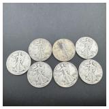 Lot Of 7 Walking Liberty Silver Half Dollars