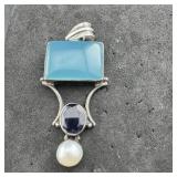 Sterling Silver Multi Stone Pendant 925 11.2 Grams