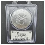 2011-w American Silver Eagle Pcgs Ms70 West Point