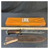 Lmk Damascus Style Bowie Knife With Wood Handle &