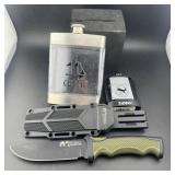 Hunting Knife, Zippo Lighter & Flask LotLot Inclu