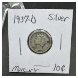 1937-d Mercury Silver Dime