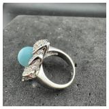 Turquoise Flower Ring. Size 6. See Photos For Deta
