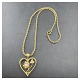 Gold Tone Necklace Heart Pendant
