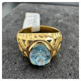Gold Tone Ring Blue Stone