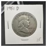 1951-D Franklin Silver Half Dollar