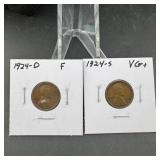 (2) wheat cents 1924-d&s