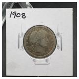 1908 Barber Silver Quarter