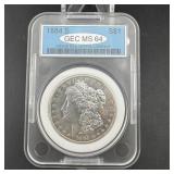 Rare 1884-s Morgan Silver Dollar Gec Ms64