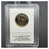 2007 Thomas Jefferson Dollar 24K Gold Enriched wit